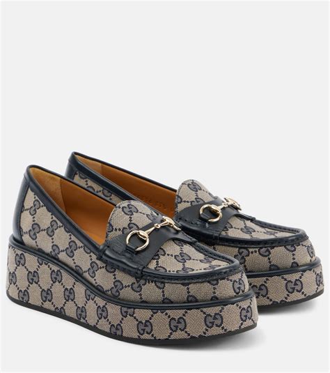 gucci horsebit wedges|Horsebit GG canvas wedge loafers in blue .